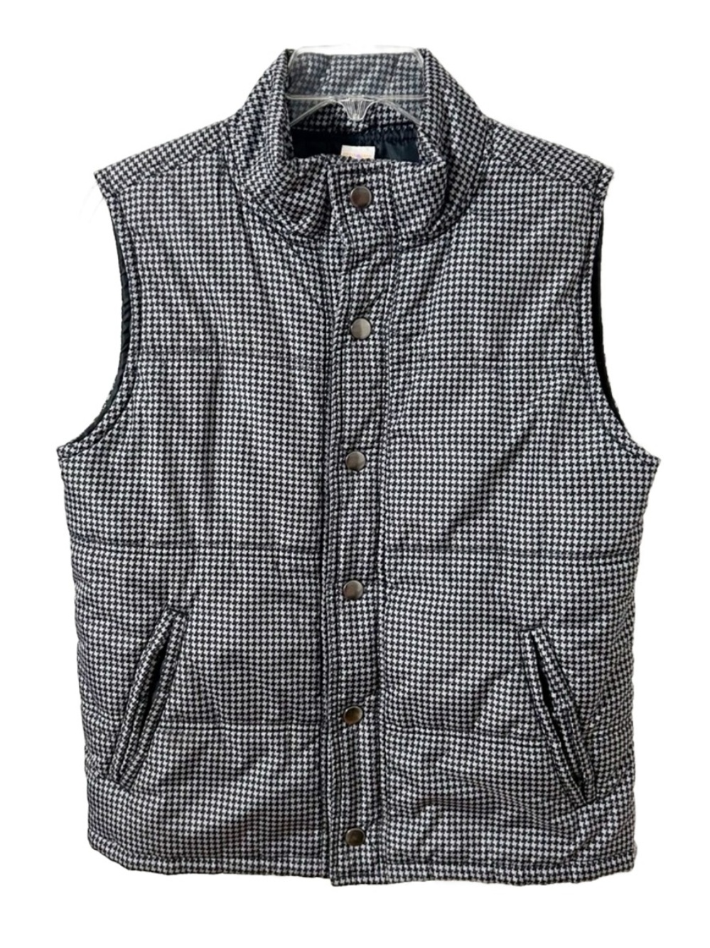 Gymboree Houndstooth Pattern Full Front Snap Puffer Vest Pockets Collar 🖤🩶 XL